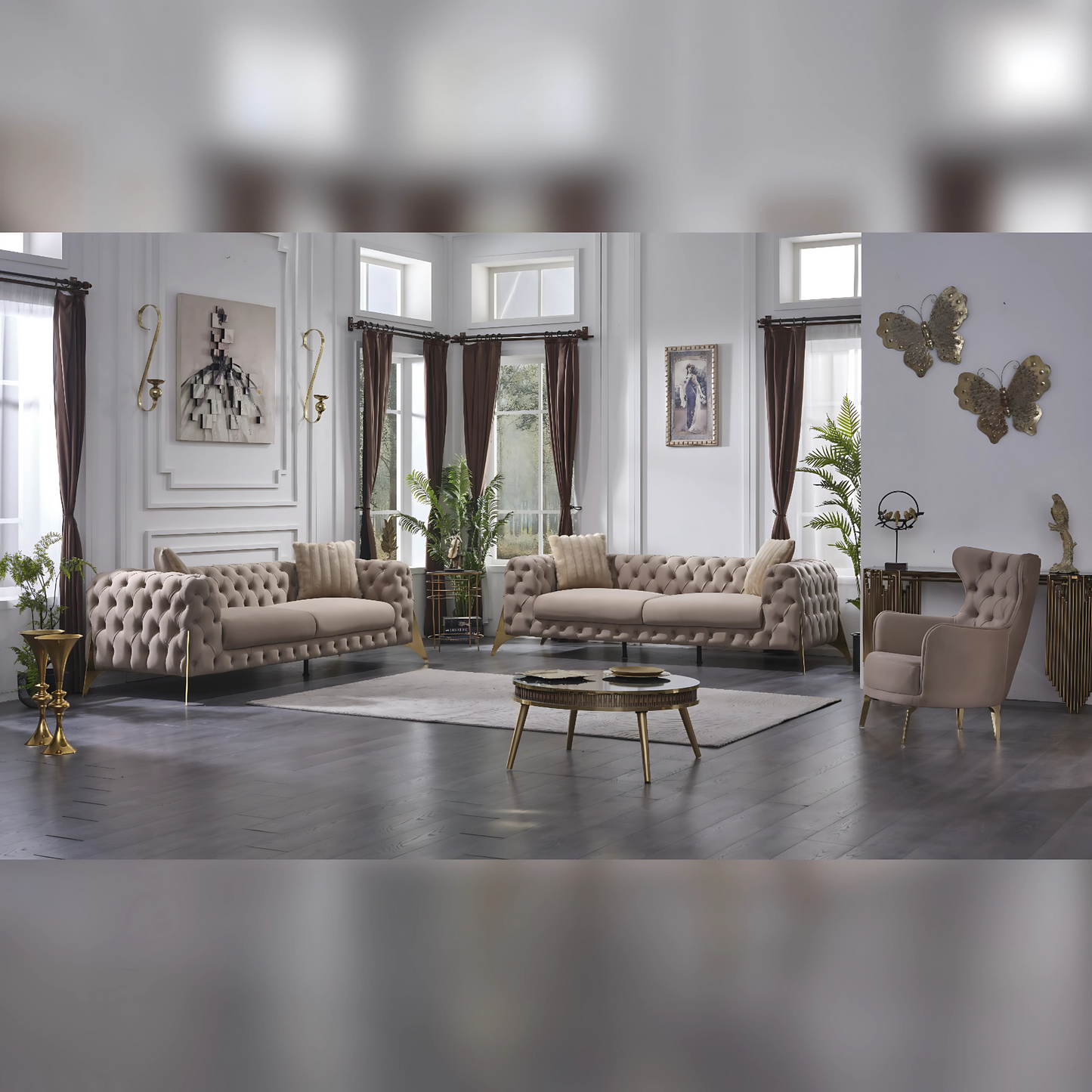 Turkish Marselle Sofa Set - Dark Cream