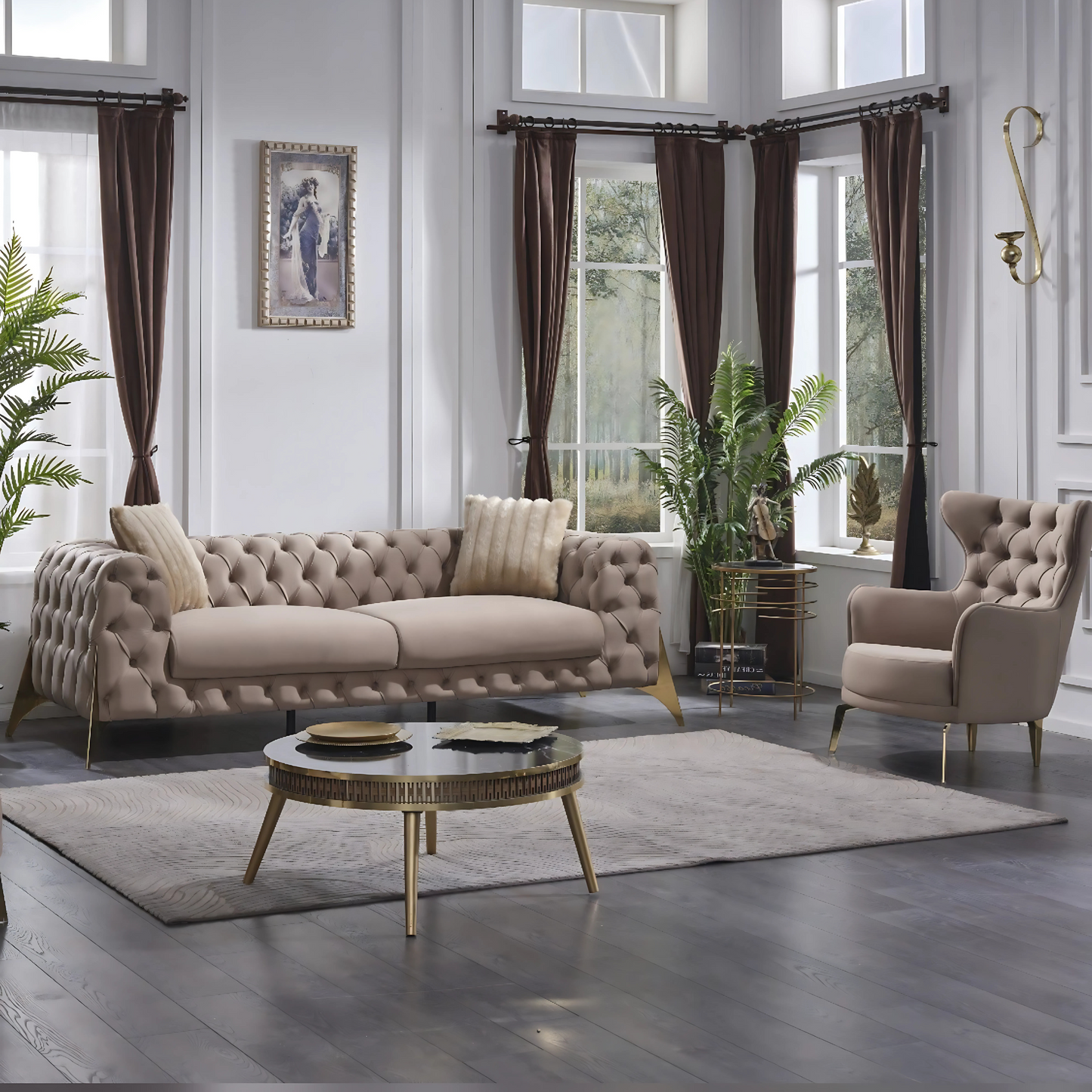 Turkish Marselle Sofa Set - Dark Cream