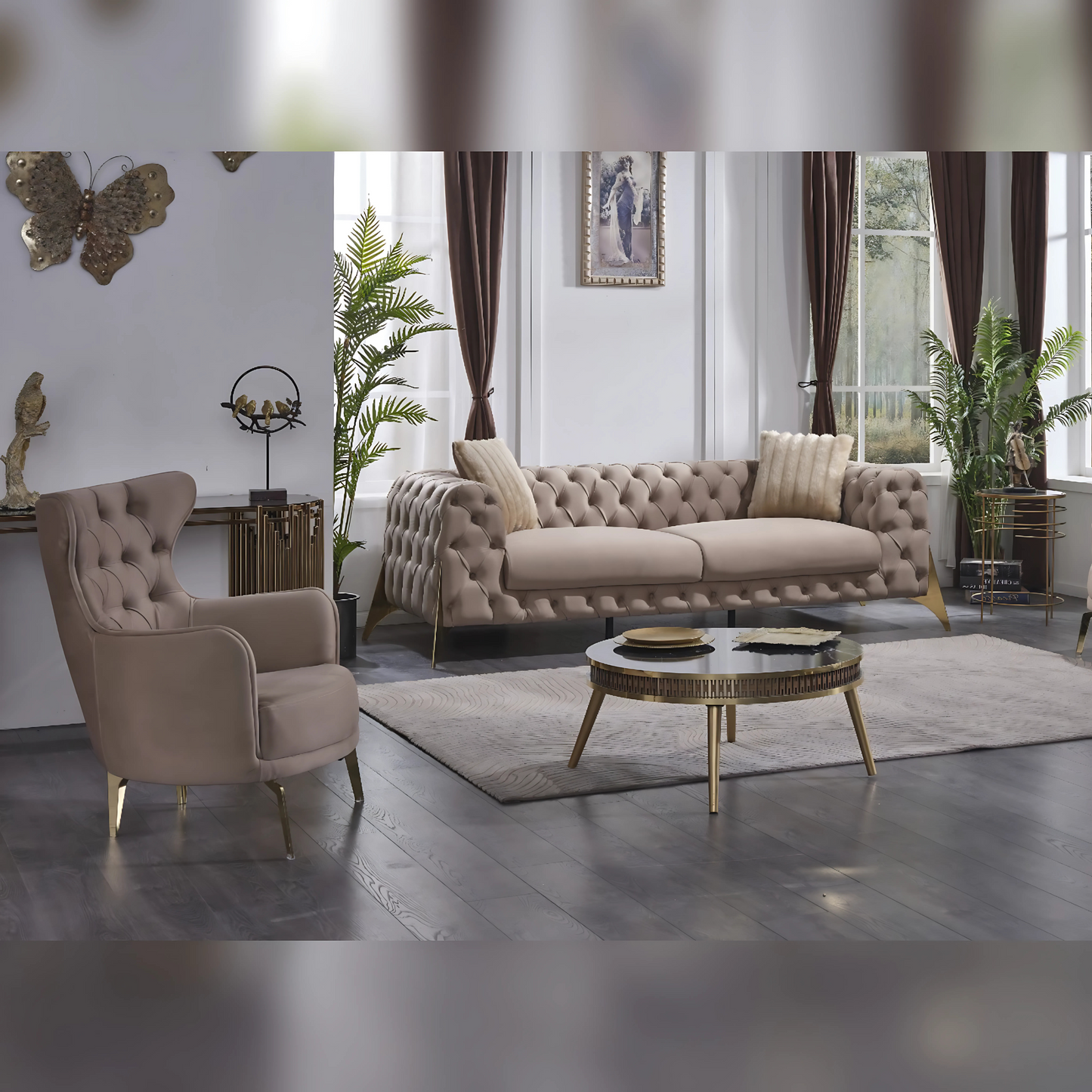 Turkish Marselle Sofa Set - Dark Cream