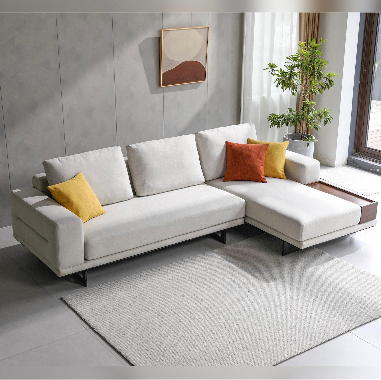 Jasper Sectional Sofa Left Chaise - White