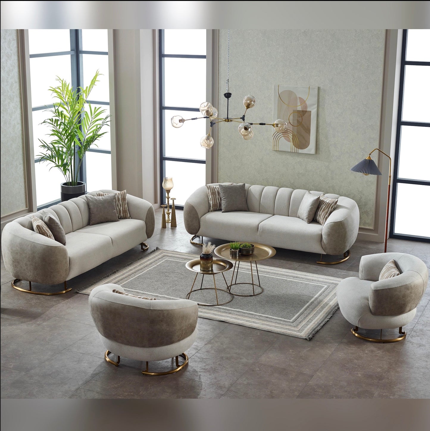 Turkish Palmera Sofa - White & Beige
