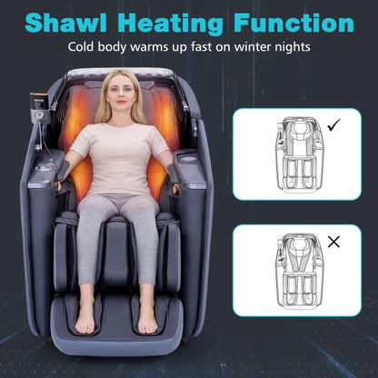 4D Full Body Zero Gravity Massage Chair with Heating Shawl, Airbags & Health Monitor