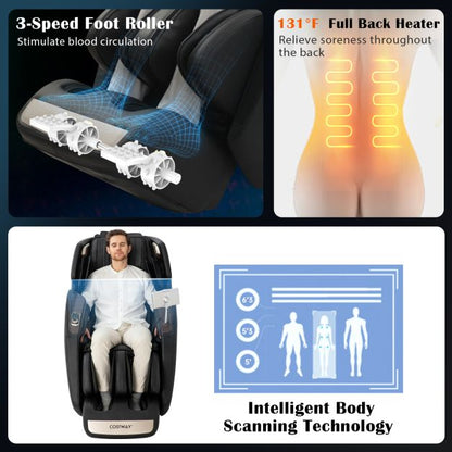 Double SL Track 3D Recliner Full Body Zero Gravity Massage Chair with 12 Auto Modes