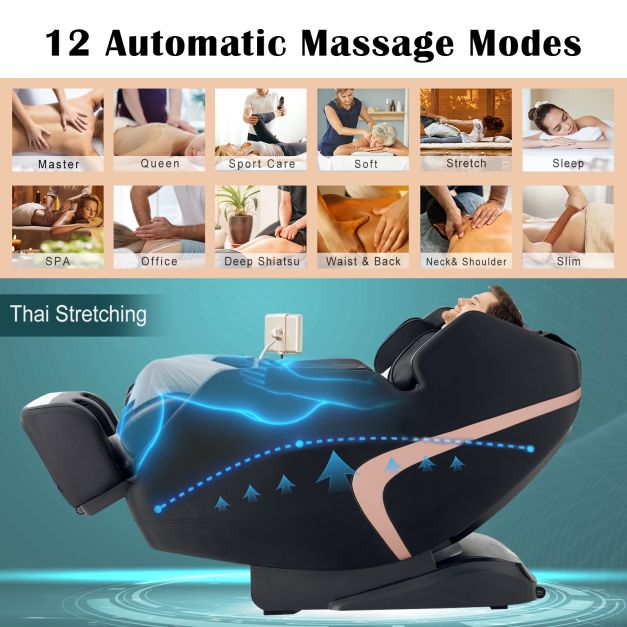 Double SL Track 3D Recliner Full Body Zero Gravity Massage Chair with 12 Auto Modes