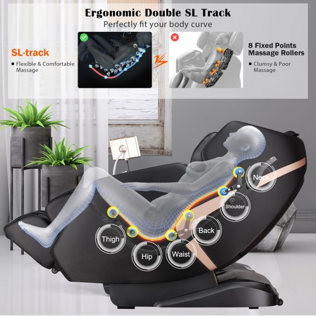Double SL Track 3D Recliner Full Body Zero Gravity Massage Chair with 12 Auto Modes