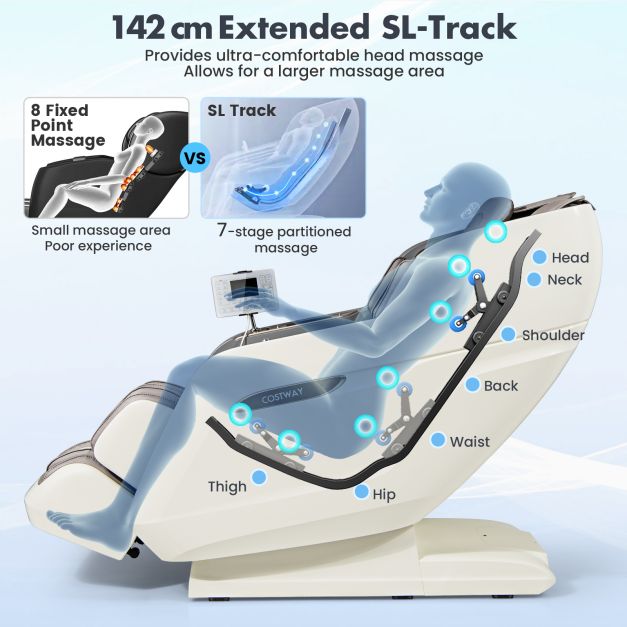3D SL Track Massage Chair with Airbags, 22 Auto Modes & One-Button Rocking