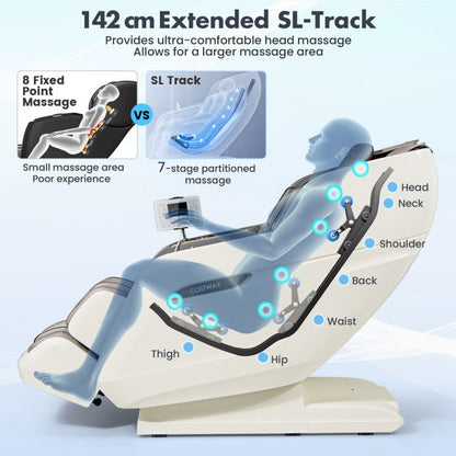3D SL Track Massage Chair with Airbags, 22 Auto Modes & One-Button Rocking