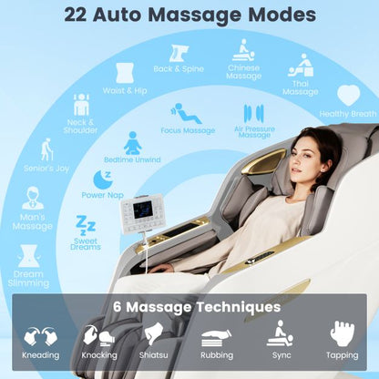 3D SL Track Massage Chair with Airbags, 22 Auto Modes & One-Button Rocking