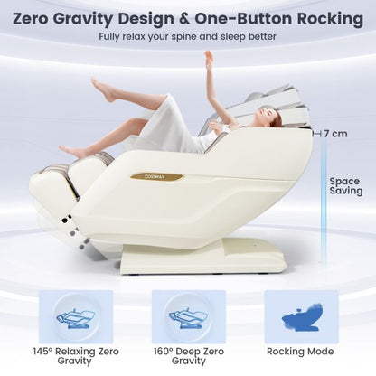 3D SL Track Massage Chair with Airbags, 22 Auto Modes & One-Button Rocking