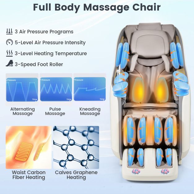3D SL Track Massage Chair with Airbags, 22 Auto Modes & One-Button Rocking