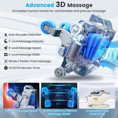 3D SL Track Massage Chair with Airbags, 22 Auto Modes & One-Button Rocking