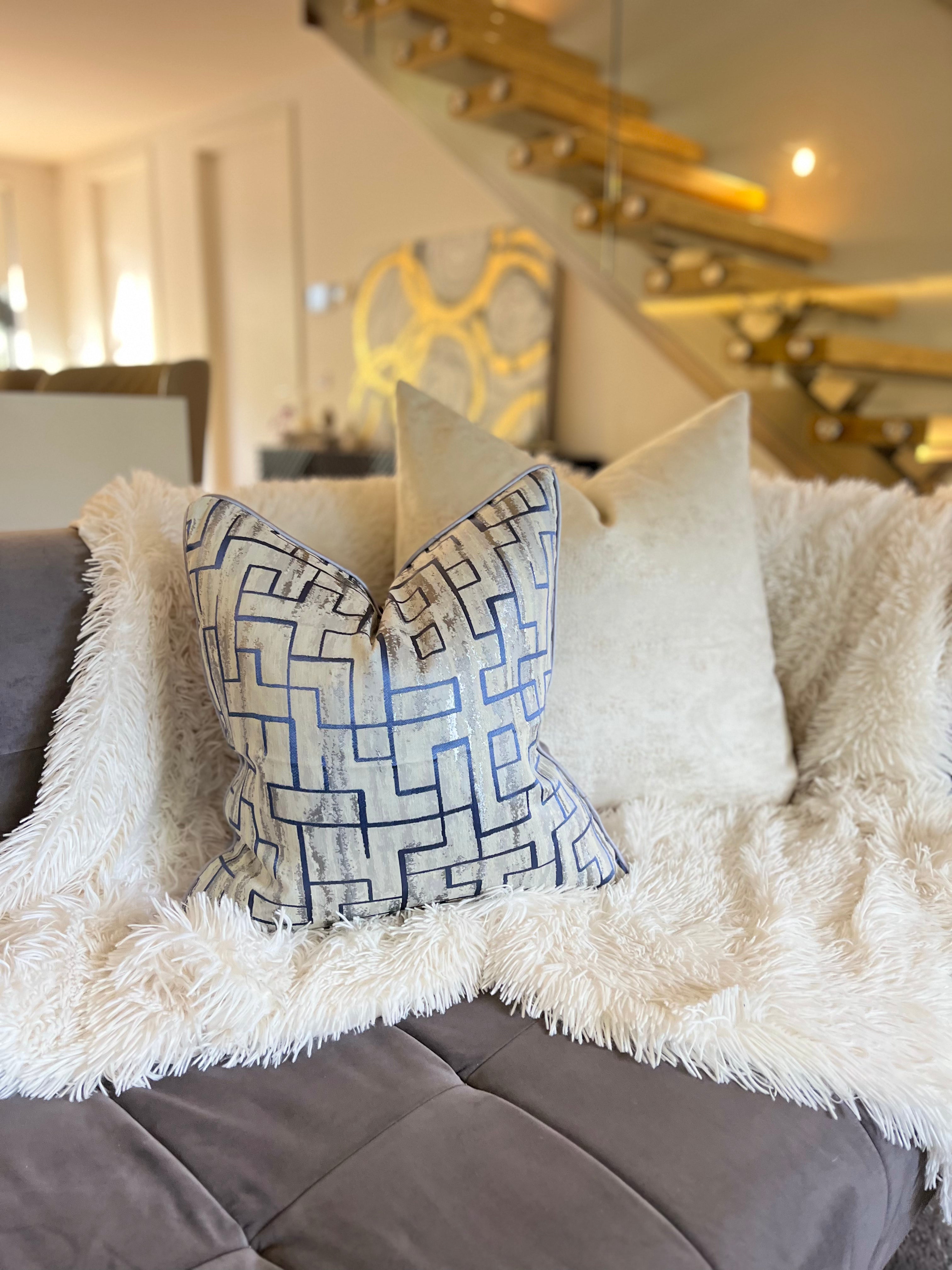 Blue and silver clearance cushions